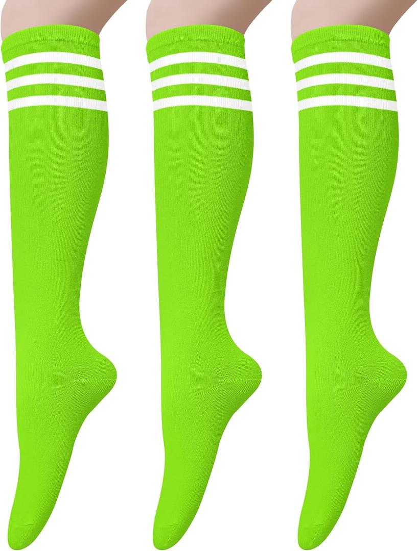 Senker Fashion Women's Knee High Socks Cotton Stockings for Women Long Striped Tube Boot Sock for Casual Outdoor Sport (Green)
