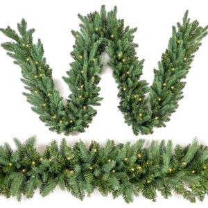 Christmas Garland 9 Ft by 12 Inch Prelit Fraser Fir Xmas Garland with 50 LED Lights 550 Tips, Real Like Lush and Classics Green Style for Indoor Outdoor Home Decoration