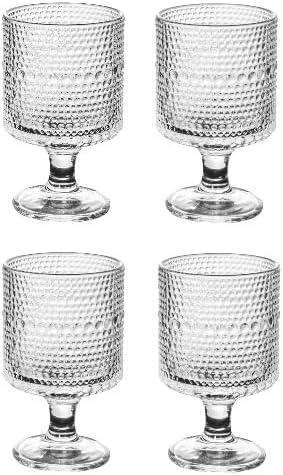 Hobnail Drinking Glasses Set of 4, Vintage Water Goblets Glassware, 8oz Hobnail Goblets Set, Elegant Water Goblets, Beverage, Romantic Glasses for Party (set of 4)