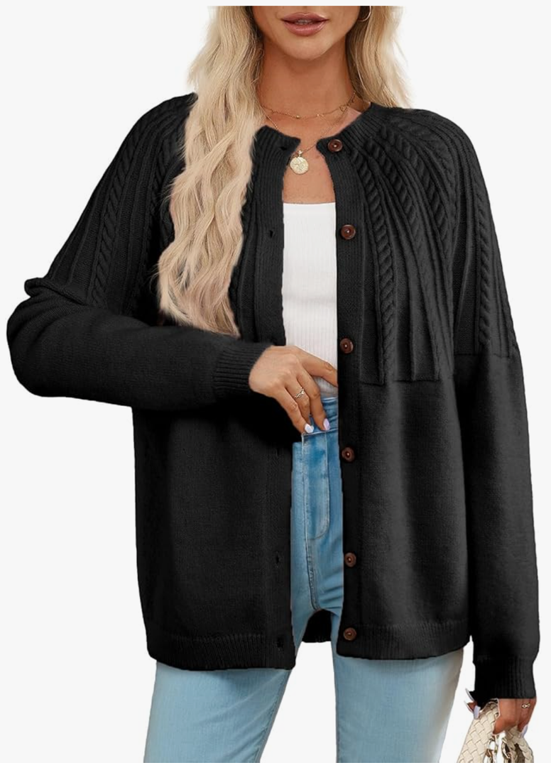 Dokotoo Cardigan Sweaters for Women 2025 Fall Outfits Long Sleeve Crochet Knit Sweaters Size Small, Black 