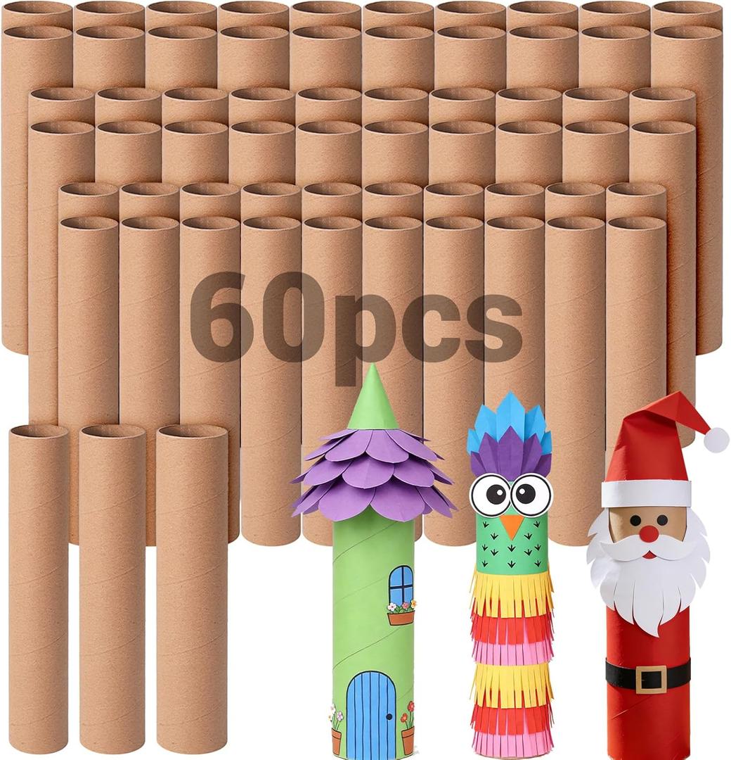 Czoynife 11.85" H 60Pack Brown Cardboard Tubes for Crafts, Bulk Paper Rolls for Kids DIY, Classroom Art Supplies, Holiday Decor