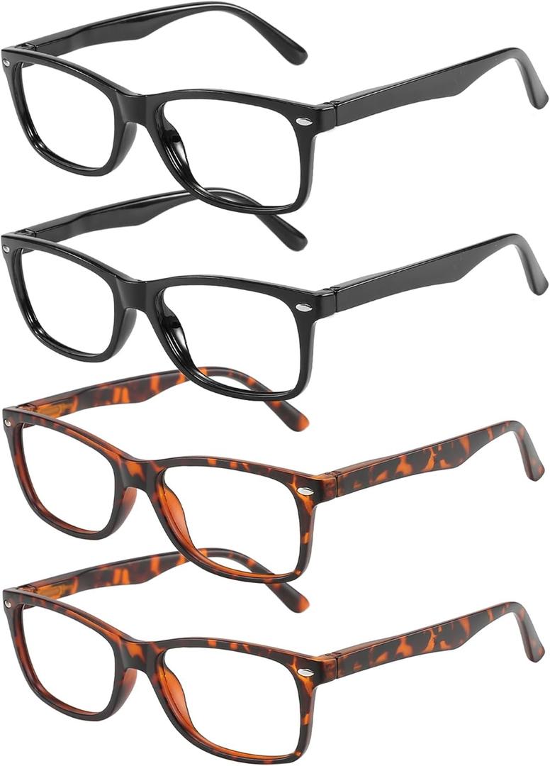Przene Reading Glasses for Men Women Blue Light Blocking Readers Spring Hinges Lightweight Style Pack (Black,black,demi Brown,demi Brown)
