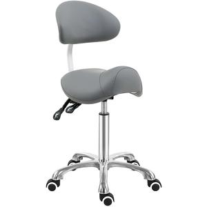 Antlu Saddle Stool Chair with Back Support - Ergonomic Esthetician Seat Saddle Stool for Salon Tattoo Spa Medical Dentist Clinic (with Backrest, Grey)