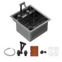 Sarlai Black Undermount Bar Sink - 15x17 Inch Outdoor Kitchen Sink RV Workstation Gunmetal Black 16 Gauge Stainless Steel Single Bowl Handmade Outdoor BBQ Sinks With Foldable Faucet