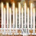 YAUNGEL Window Candles, 12 Pack LED Battery Operated Christmas Candles for Windows with Remote Electric Candle Lights with Removable Candle Holders Suction Cups for Christmas Decorations, Silver