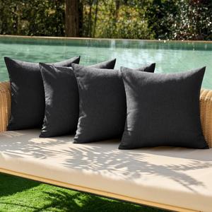 MIULEE Pack of 4 Decorative Outdoor Throw Pillow Covers Linen Waterproof Pillow Covers Farmhouse Cushion Cases for Patio Garden Tent Balcony Couch Sofa 18x18 inch Black