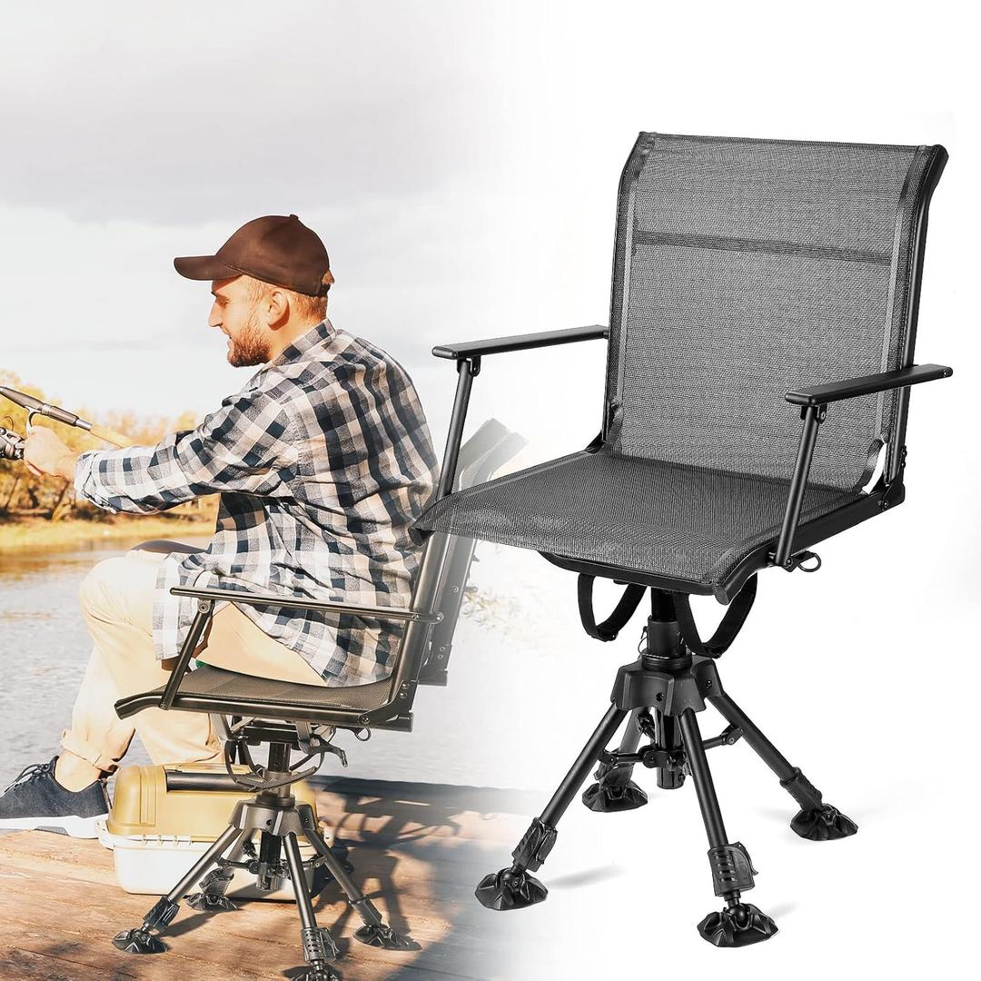 KEMIMOTO 360 Degree Silent Swivel Blind Hunting Chair, Height Adjustable Quick Folding Portable Comfortable Hunting Fishing Chair