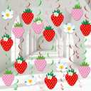 60 Pcs Strawberry Party Decorations - Strawberry Hanging Swirl Berry First Birthday Banners & Foil Swirls Ceiling for Kids Girls Baby Shower 1st Birthday Theme Party Favor Supplies