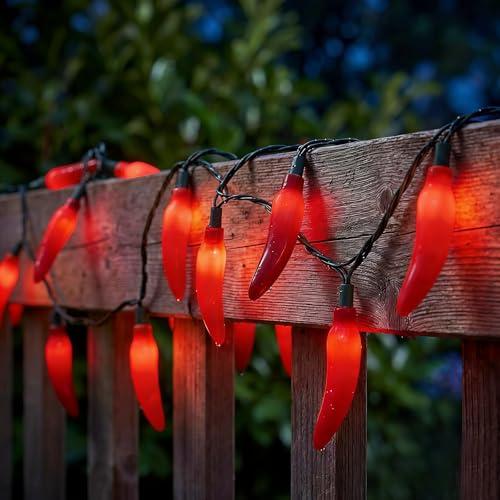 35 LED Red Chili Pepper Christmas Lights, 13.6Ft Outdoor String Lights with Warm White Bulbs, Plug in Fairy Lights for Indoor Party Kitchen Patio Garden Decor, Cook Off Decorations for Cinco De Mayo