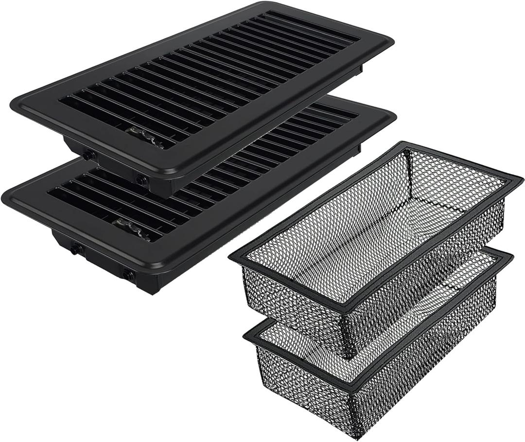 Floor Vent Covers 2 Pack, 4" x 12" (Duct Opening Size) Easy Adjust Vent Deflector Metal Reinforced Weld,Black