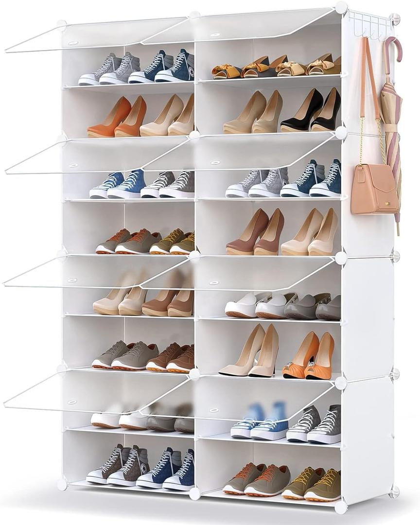 Shoe Storage,32 Pairs Shoe Rack Organizer for Closet Shoe Cabinet with Door Shoe Shelves for Closet,Entryway,Hallway,Bedroom (Frosted Door-white)