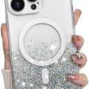 Bonoma for iPhone 16 Pro Case Sparkly Glitter Bling Back, Magnetic Support for MagSafe Shockproof, Crystal and Clear High-Duty Protection for Girls Women-Crystal