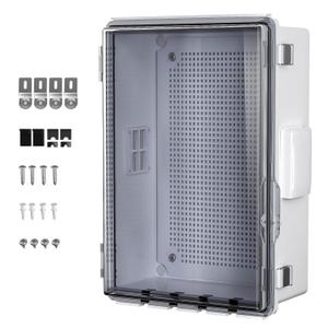 ABS Electrical Junction Box, Ventilated Design, Cable Grommets, IP65 Waterproof Enclosure, Indoor/Outdoor Use with Mounting Panel .(Clear Cover, 13.8"x9.7"x5.9")