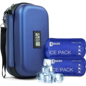 Gosemai TSA Approved Insulin Cooler Travel Case Medication Cooler for Travel with Thermometer Temperature Display Diabetic Medication Organizer Medical Travel Cooler Bag with 2 Ice Pack