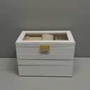 Homde Jewelry Tray Stackable Jewelry Box Drawer Organizer with Glass Lid, Removable Dividers for Vanity Table Gift Idea for Girls and Women (White)