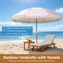 Bohemian Outdoor Umbrella with Tassels, 6 ft Beach Umbrella with Fringe, Adjustable Angle & Height, Portable Outdoor Sun Shade for Patio, Pool, Garden, Backyard