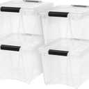 IRIS USA 19 Qt Stackable Plastic Storage Bins with Lids, 4 Pack - BPA-Free, Made in USA - See-Through Organizing Solution, Latches, Durable Nestable Containers, Secure Pull Handle - Clear