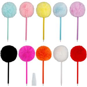 10Pcs Colorful Fluffy Pom Pom Ballpoint Pens - 10 Pack Cute Fluffy Ball Pens for Girls, Party Supplies, and Office Stationery