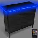 New & Improved Portable Bar Table w/LED Lights, Wireless Remote, Folding Legs, 2 Bar Skirts, Heavy-Duty Storage Shelf & Carrying Case - Black (Standard)