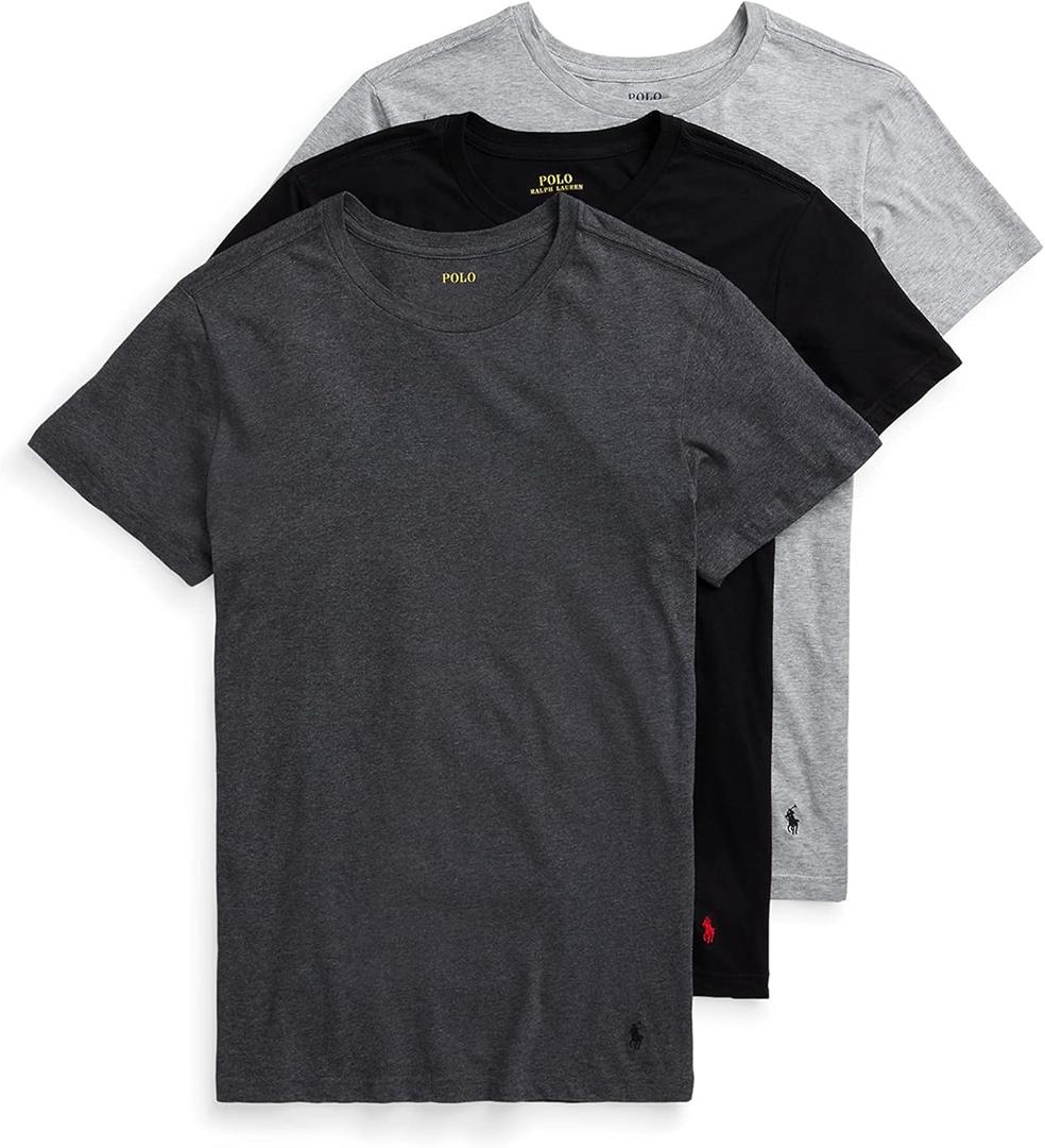 POLO RALPH LAUREN Classic Fit Undershirt w/Wicking 3-Pack Crews Andover Heather/Madison Heather/Black XL