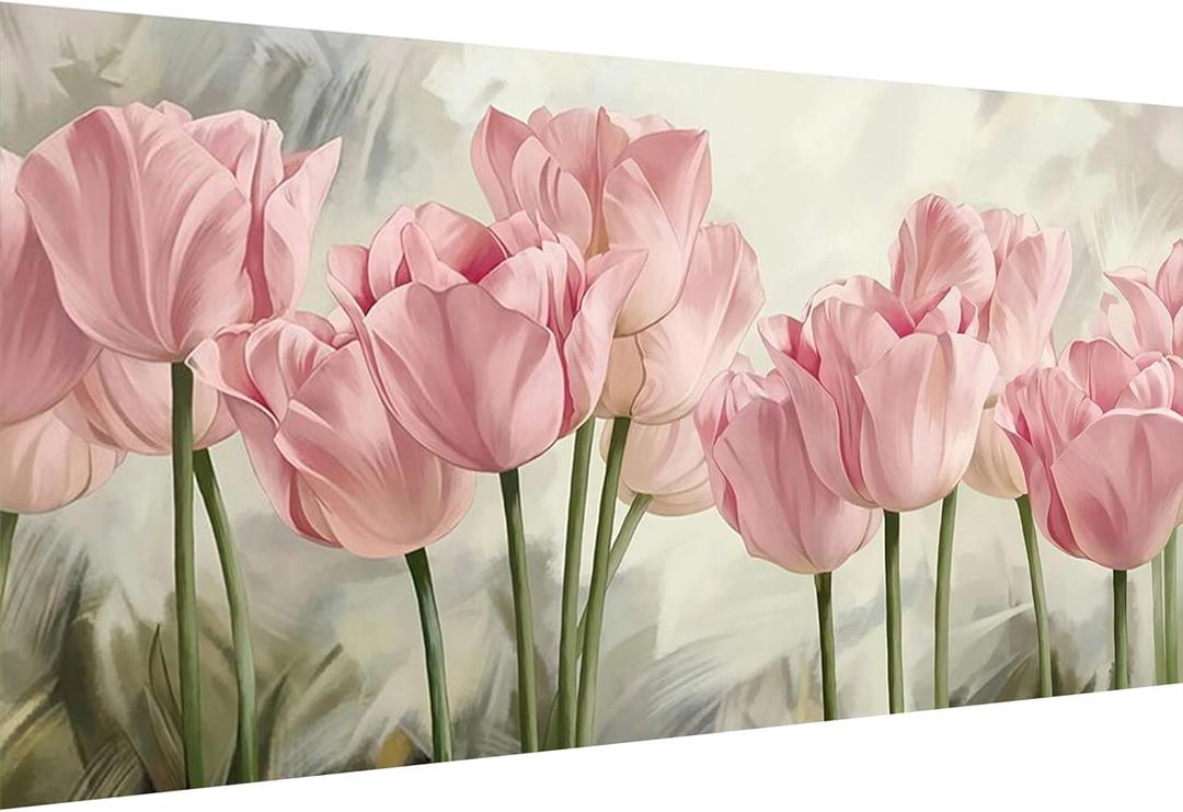 YALKIN Square 5D Diamond Painting Kits for Adults, Large Tulip Flowers Diamond Art Kits Full Drill Diamond Painting Kit for Adult Beginners, DIY Picture Art for Home Wall Decor 40x70CM/15.8x27.6in (Pink)