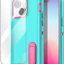 AICase for iPhone 15 Plus Case Built-in Stand with Glass Screen Protector,Heavy Duty Drop Protection Full Body Rugged Shockproof Military Protective Tough Durable Cover for iPhone 15 Plus 6.7"_3 (Water Blue/hot pink+Glass Protector)