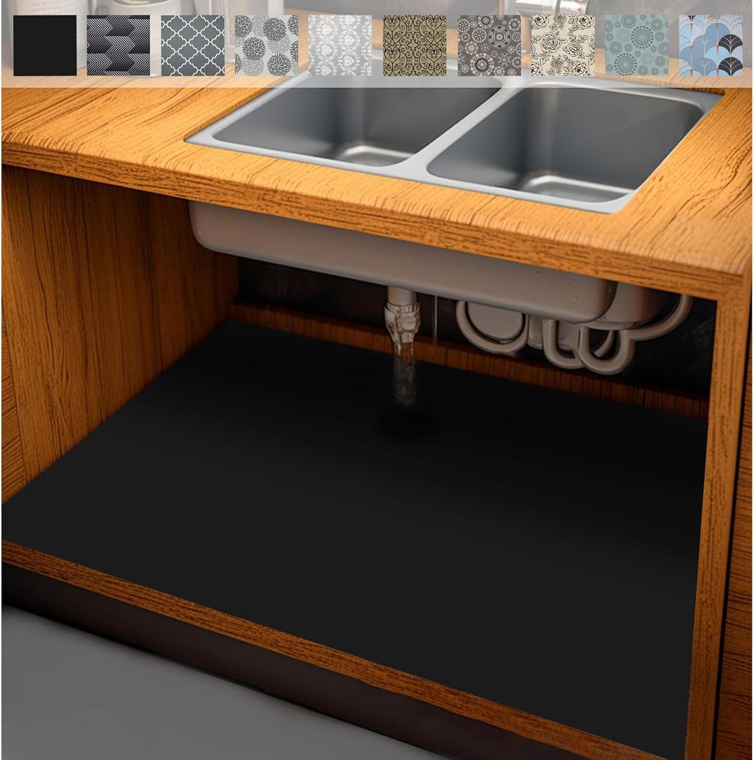 AiBOB Waterproof Under Sink Mat, Absorbent Quick Dry Sink Liners Protect Cabinets, Durable Shelf Liners, Slip Resistant and Non-Adhesive, 24X36, Pure Black