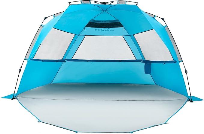 Pacific Breeze Easy Setup Beach Tent Deluxe XL, SPF 50+ Pop Up Beach Tent Provides Shade from The Sun for 4+ People