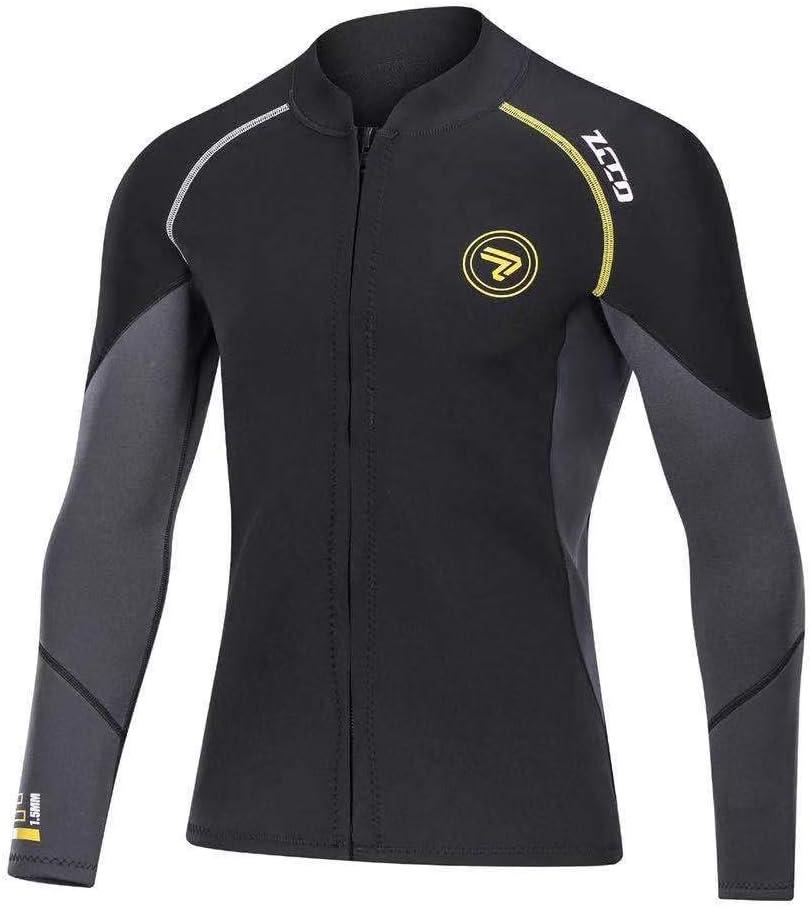 Wetsuit Top Men's 1.5mm Neoprene Wetsuits Jacket, Front Zipper Long Sleeves Diving Suit for Swimming, Snorkeling, Scuba Diving, Surfing (Black, S)
