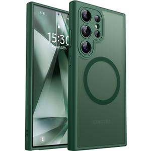CANSHN Designed for Samsung Galaxy S24 Ultra Case [Full Camera Protection] [Compatible with MagSafe] Translucent Matte Shockproof Protective Phone Cover 6.8 Inch - Deep Green
