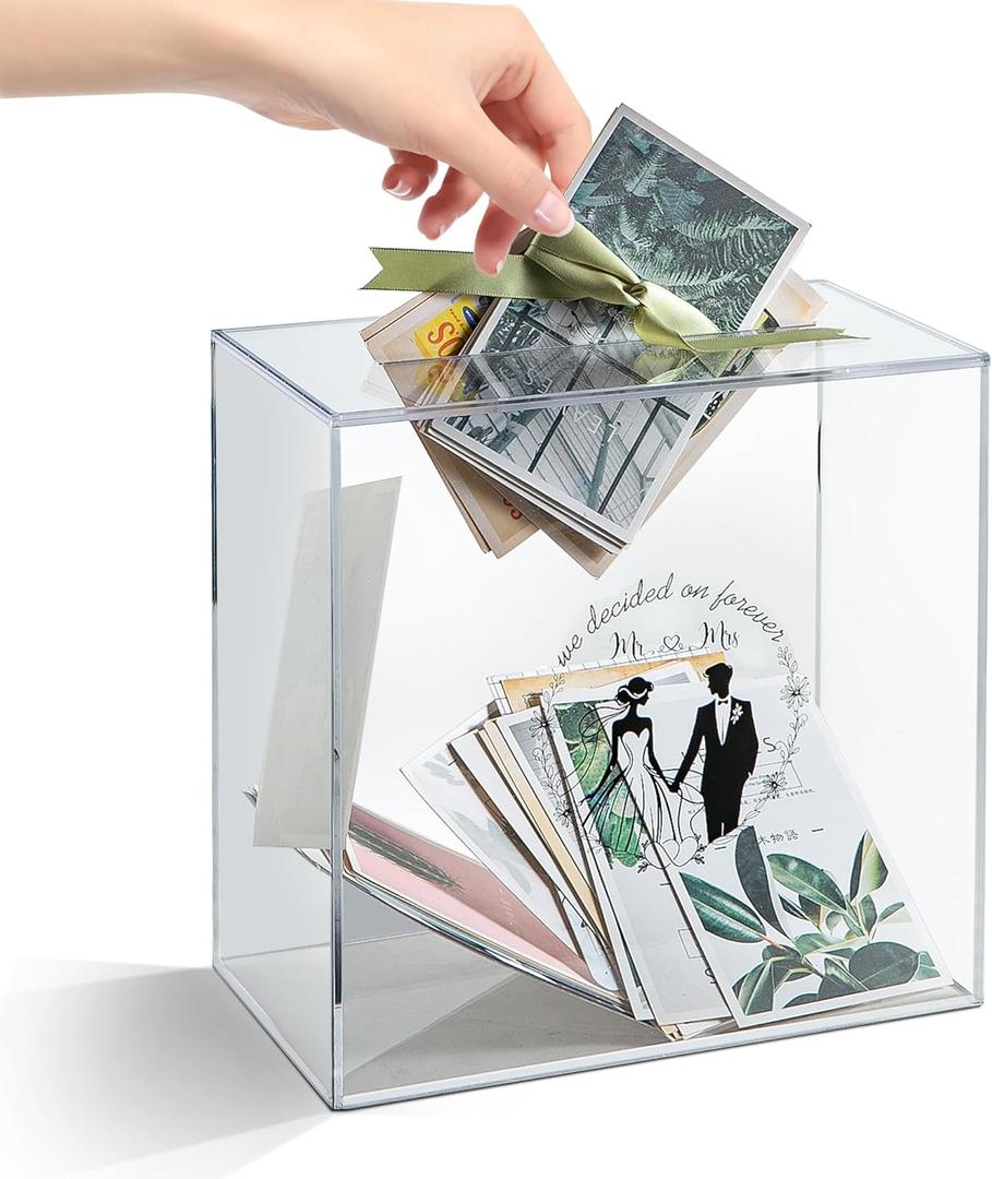 Acrylic Wedding Card Box, Large Gift Card Boxe with Slot for Reception, Wedding Reception Card Boxes for Wedding Anniversary