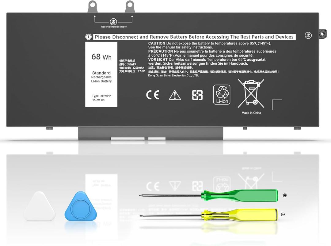 New 3HWPP 15.2V 68Wh 4-Cell Laptop Battery Replacement for Dell Latitude 5501 5401 5510 5410 5411 5511 Precision 3551 3541 Inspiron 17 7500,7706 2-in-1,7506 2-in-1 Black N2NLL 10X1J 1VY7F 451-BCMN