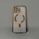 Misea Magnetic for iPhone 15 Pro Max Case with MagSafe [Never Yellowing] [Military Grade Drop Protection] Full Camera Lens Protector Plating Soft Clear Phone Case for Women Girls, Gold