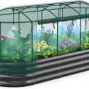 Quictent Galvanized Raised Garden Bed Kit with Self Watering System and Mesh Cover, Large Oval Metal Outdoor Planter Garden Boxes for Vegetables Herbs Flowers, 8x3x1Ft