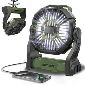 Portable Fan Rechargeable, 25400mAh Cordless Battery Powered Fan with LED Lantern, USB C Battery Operated for Travel Bedroom Home Camping Tent Office Beach Desk Fishing Table (Army Green)