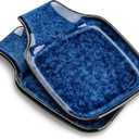 vancasso Stern Spoon Rest for Kitchen, Square Ceramic Spoon Holder for Stove Top, Heat Resistant Utensil Rest for Countertop, Dishwasher Safe, Kiln Blue, 2 Pack (7 Inch)