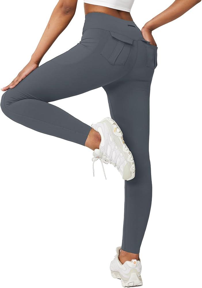 Casei Cargo Leggings with Pockets for Women Tummy Control Stretchy Soft Yoga Pants for Hiking Workout Drawstring Legging S