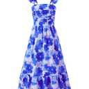 Sunny Spirit Girl's Summer Dress Tween Spring Casual Ruffle Sleeve Dresses Swing Flowy Tiered Sundresses Blue 6-7 Years (Blue)