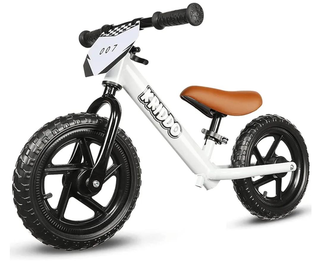 KRIDDO Toddler Balance Bike 2 Year Old, Age 24 Months to 5 Years Old, 12 Inch Push Bicycle with Customize Plate (3 Sets of Stickers Included), Gift Bike for 2-3 Boys Girls, White