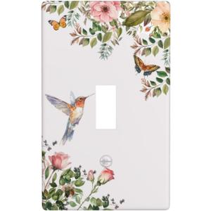 Bird Floral Green Leaves Hummingbird Single Toggle Light Switch Plates Outlet Covers Decorative Electrical Wall Plate Receptacle Switchplate Decorate Plug Cover For Bathroom Kitchen 4.5 x 2.76 Inch