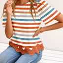 LOLONG Womens Short Sleeve Printed Tops Summer 2026 Crew Neck Color Block Casual Blouses (XXL)