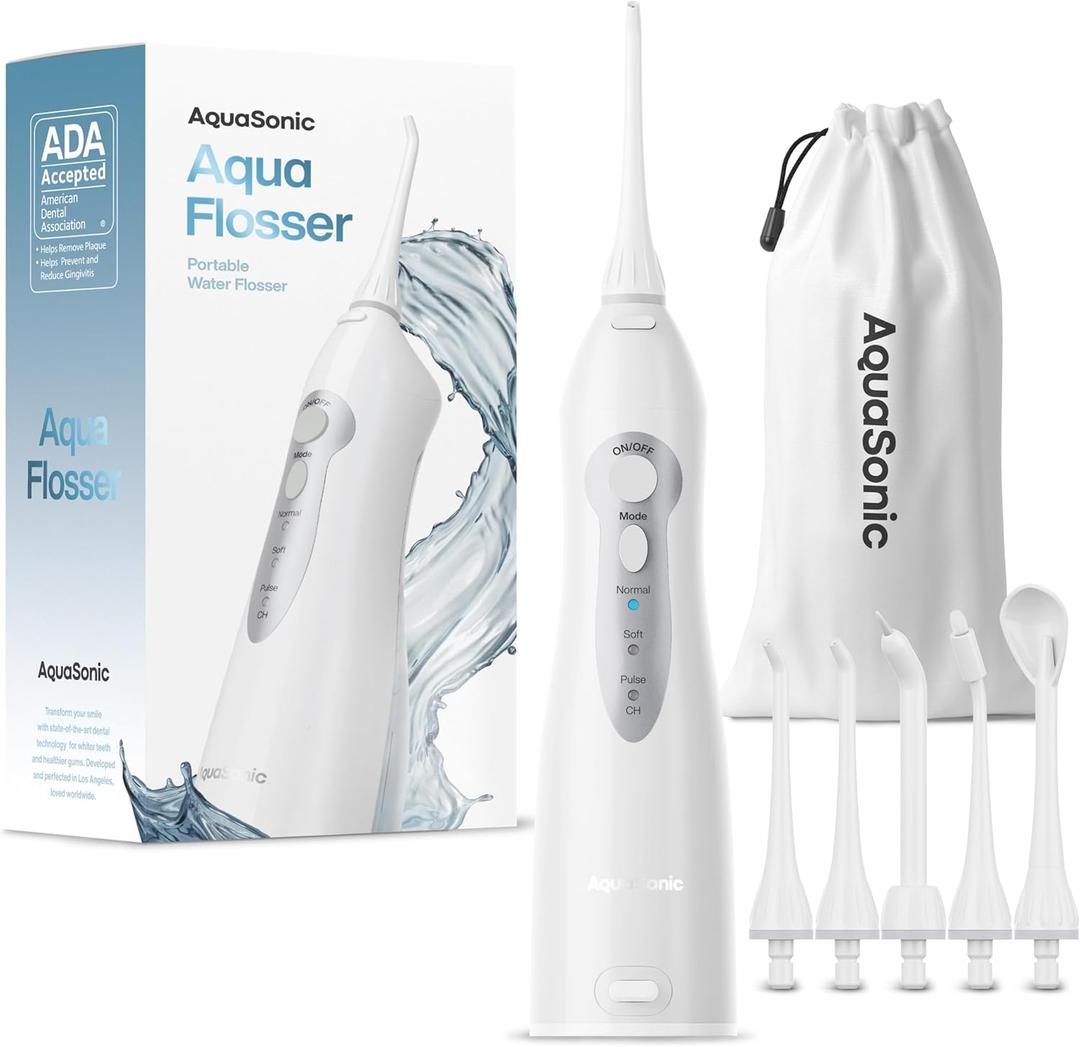 AquaSonic Water Flosser - Cordless Rechargeable Water Flossers for Teeth Cleaning - Waterproof Aqua Flosser, Portable Oral Irrigator for Dental Cleaning with 5 Jet Tips Braces Home Travel.