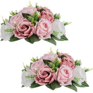 7 x NUPTIO Flower Ball Arrangement Bouquet - 2 Pcs 9.5 inch Diameter Dusty Rose Fake Flowers Roses Balls for Centerpieces Tables - Artificial Rose Arrangements for Wedding Centerpiece Table Decorations