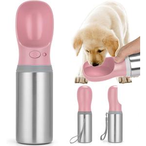 Portable Dog Water Bottle, 14 OZ, Stainless Steel Leak Proof Puppy Water Dispenser with Drinking Feeder for Pets Travel, Walking, Hiking and Outdoor Activities