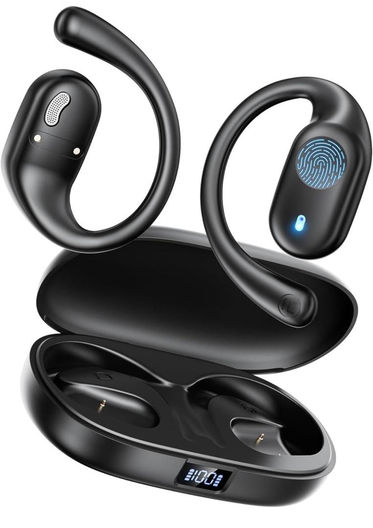 Open Ear Headphones Wireless Bluetooth - 5.3 Bluetooth Earbuds with LED Digital Display, IP54 Waterproof, 36H Playtime, Lightweight Comfort Wireless Earbuds Fit Sports, Running, Cycling