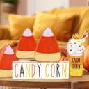 Set of 5 Fall Candy Corn Wooden Table Centerpieces Decor Rustic Autumn Thanksgiving Tiered Tray Decor Fall Halloween Decoration for Home Farmhouse Shelves Centerpieces Office Table Shelf Desk Mantel (Mini)