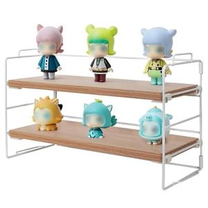 ShellKingdom Display Shelf for Figures, 2 Tier Desk Shelf Organizer, Desktop Shelves, Adjustable Bookshelf Storage Rack and Office Cubicle Decor for Tabletop, Office, Dorm (White Frame + Wood Board)