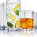 US Acrylic Faceted Clear Plastic Reusable Drinking Glasses (Set of 8) 14oz Rocks & 18oz Water Cups | BPA-Free Tumblers, Made in USA | Top-Rack Dishwasher Safe