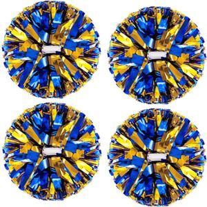 4Pcs Metallic Cheerleading Pom Poms, Creatiee 2 Pair Cheerleader Cheering Squad Pompoms for School Sports Dance Games Team Spirit Cheer (Blue-Gold)