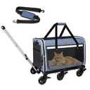 Petskd Extra Large Pet Carrier with Wheels for Large Cat or Medium Dog, 24" X 17" X 15" Soft-Sided Rolling Dog Cat Carrier for Indoor and Outdoor Uses, Support up to 40 Lbs, Blue